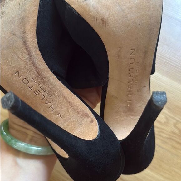 Halston Heritage Heels Black Suede Stiletto Mules Colette Size 7 Leather - Picture 8 of 9